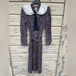 Vintage 80s Lanz Originals Ditsy Floral Print Feminine Cottagecore Midi Dress 8